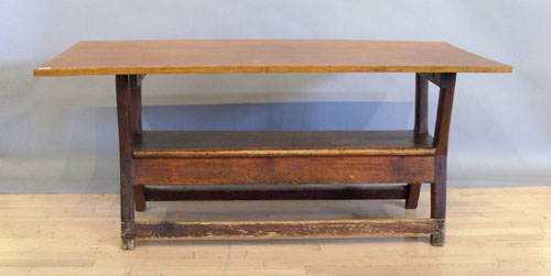 Pine bench table 19th c 27 h 62 w 30