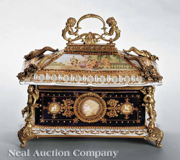 A Large Vienna Style Bronze Mounted Porcelain Casket the sides
