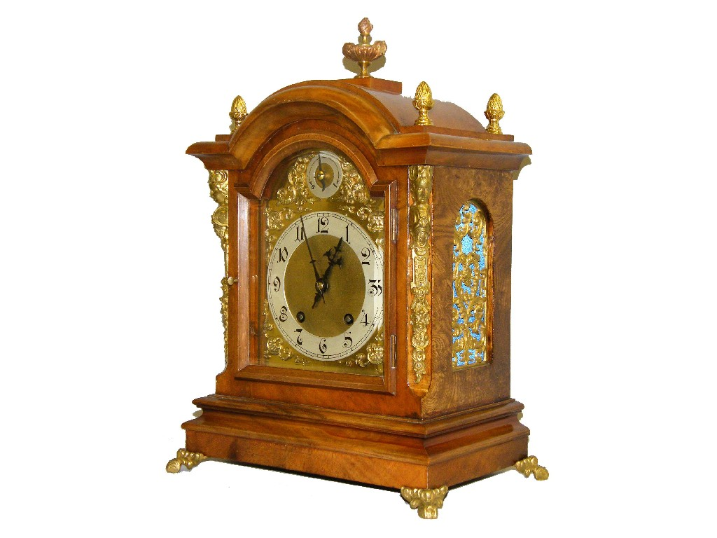 German burr walnut ting tang mantel clock the 7 brass