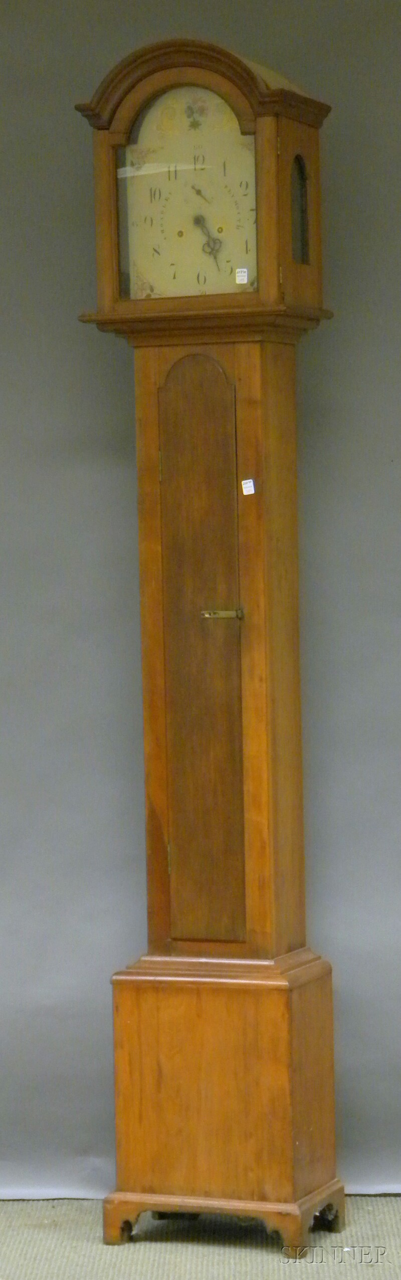 Silas Hoadley Cherry Tall Clock long slender tombstone waist door