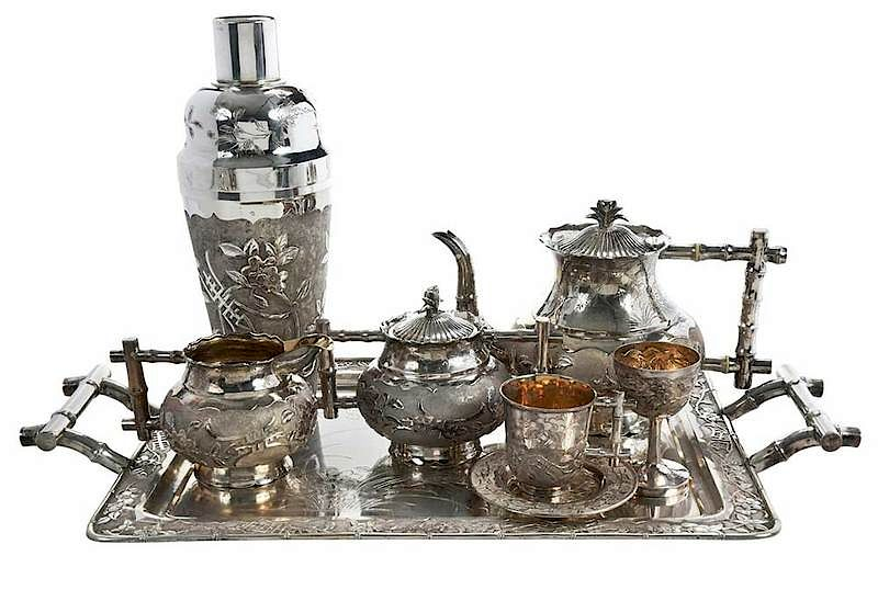 Chinese Export Silver Drinking Set 23 pieces 20th century all