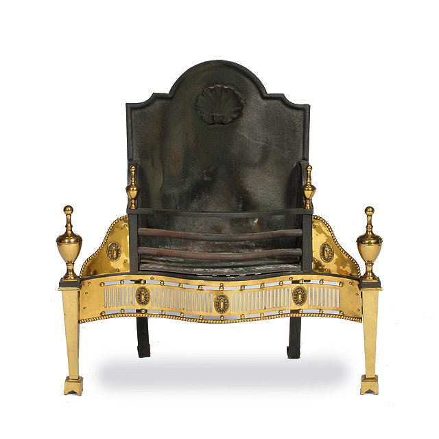 A GEORGE III BRASS AND CAST IRON FIRE GRATE the