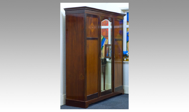 Victorian Mahogany Wardrobe with inlaid and string banded panels large