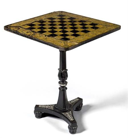 A 19th century Anglo Indian ebonised and penwork games table