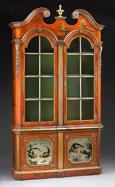 A George III style parcel gilt eglomis mounted chinoiserie decorated
