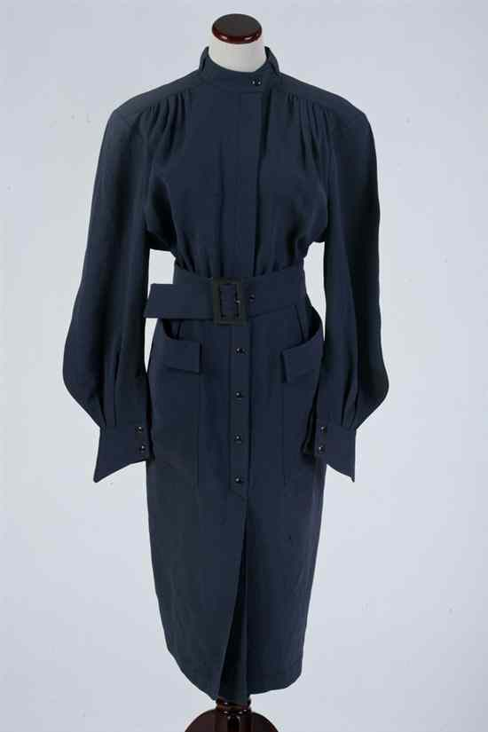 THIERRY MUGLER BLUE GREY BELTED DRESS 1980s size FR 40