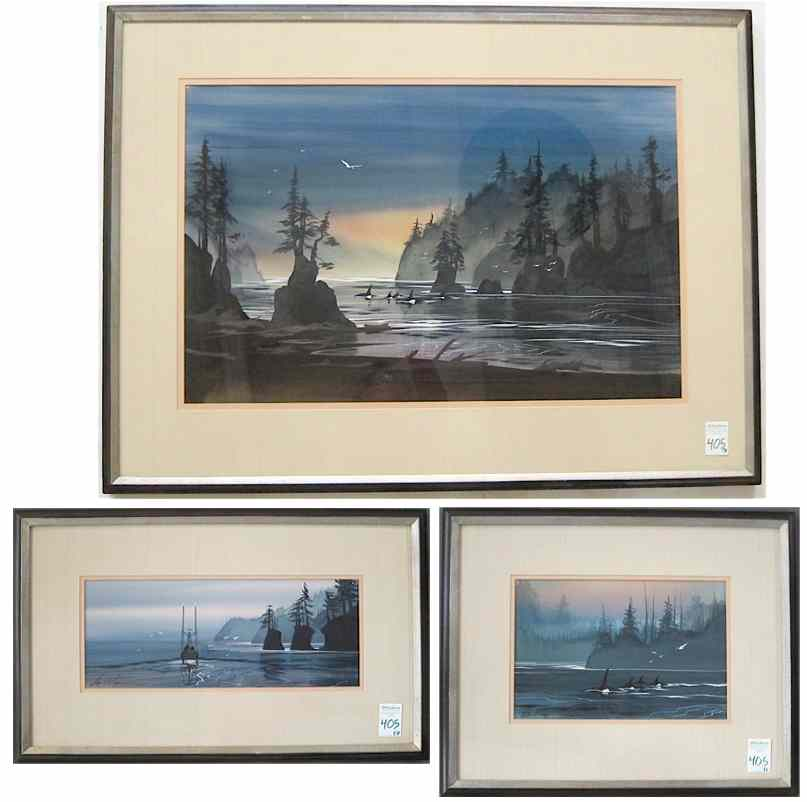 DAN A DEEGAN THREE WATERCOLORS ON PAPER Seattle Washington 20th