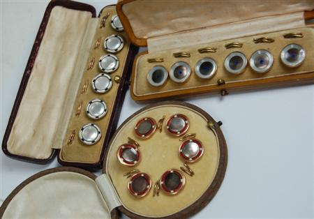Three gentleman s dress stud sets to include a cased