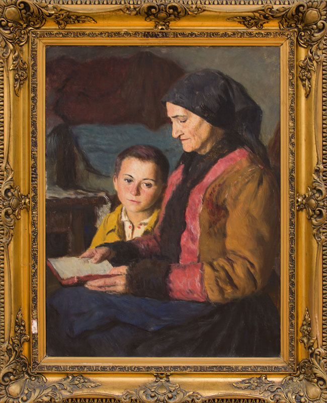 EASTERN EUROPEAN SCHOOL READING Oil on canvas 1942 signed G