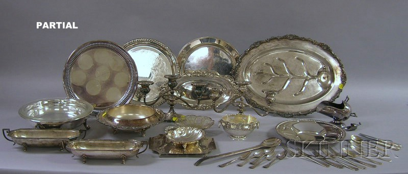 Large Group of Silver Plated Flatware and Serving Pieces including