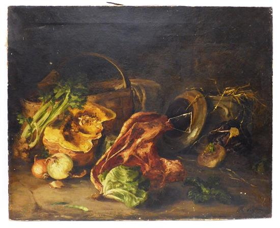 19th C American School unframed still life of farm produce