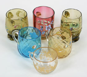 Lot of 6 early glass handled punch cups gilt and