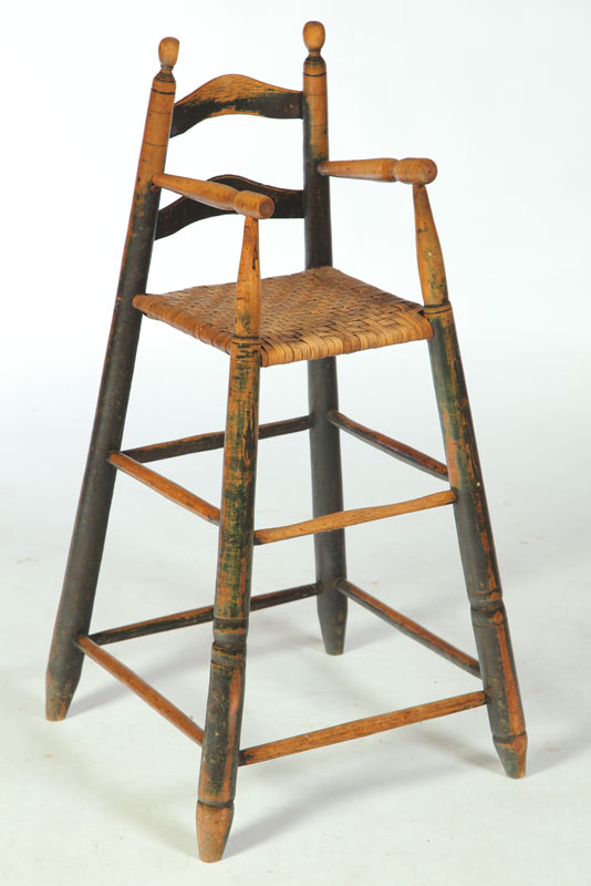 HIGH CHAIR American 19th century maple Canted form with turned