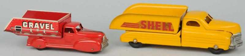Lot of 2 Pressed Steel Dump Truck Toys Description American