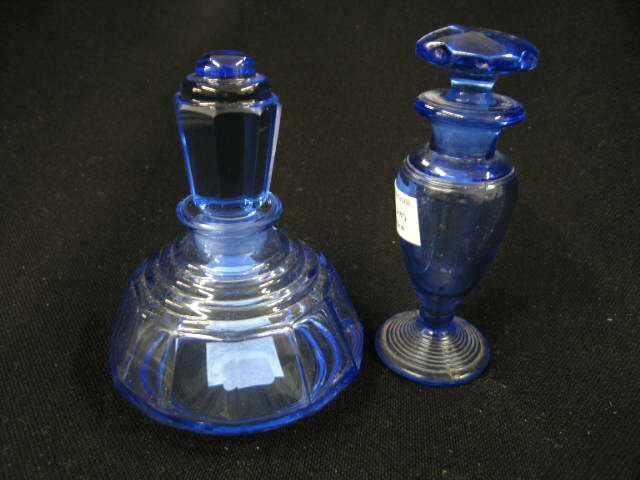 2 Blue Art Glass Perfume Bottles