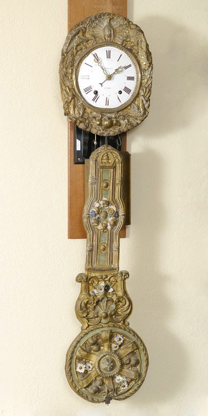 FRENCH MERLET MORBIER WAG ON THE WALL CLOCK Embossed brass