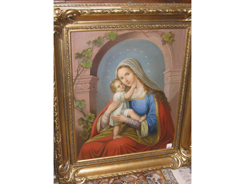 LATE 19TH EARLY 20TH CENTURY MADONNA AND CHILD oil on