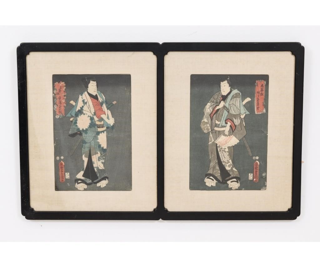 Japanese framed and matted diptych both signed wood block prints