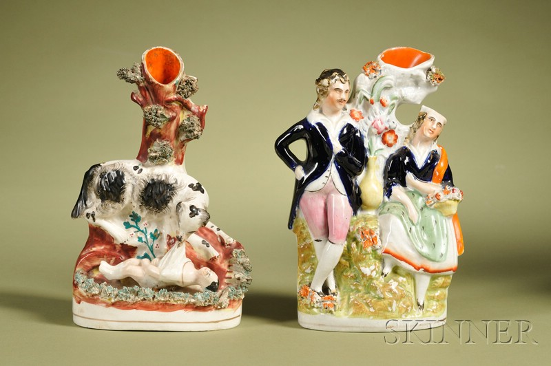 Two Staffordshire Pottery Figural Spill Vases England 19th century each