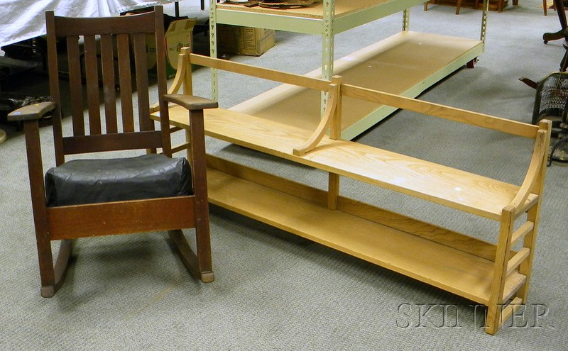 Arts Crafts Oak Armrocker and an Oak Wall Shelf shelf