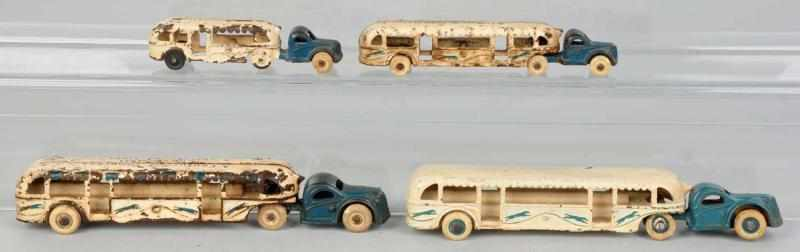 Lot of 4 Cast Iron Arcade Greyhound Bus Toys American