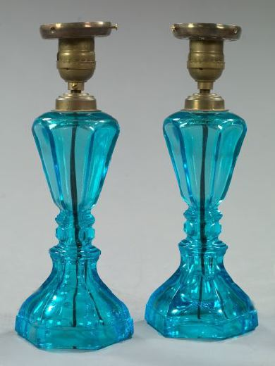 Pair of American Pressed Periwinkle Blue Glass Accent Lamps second