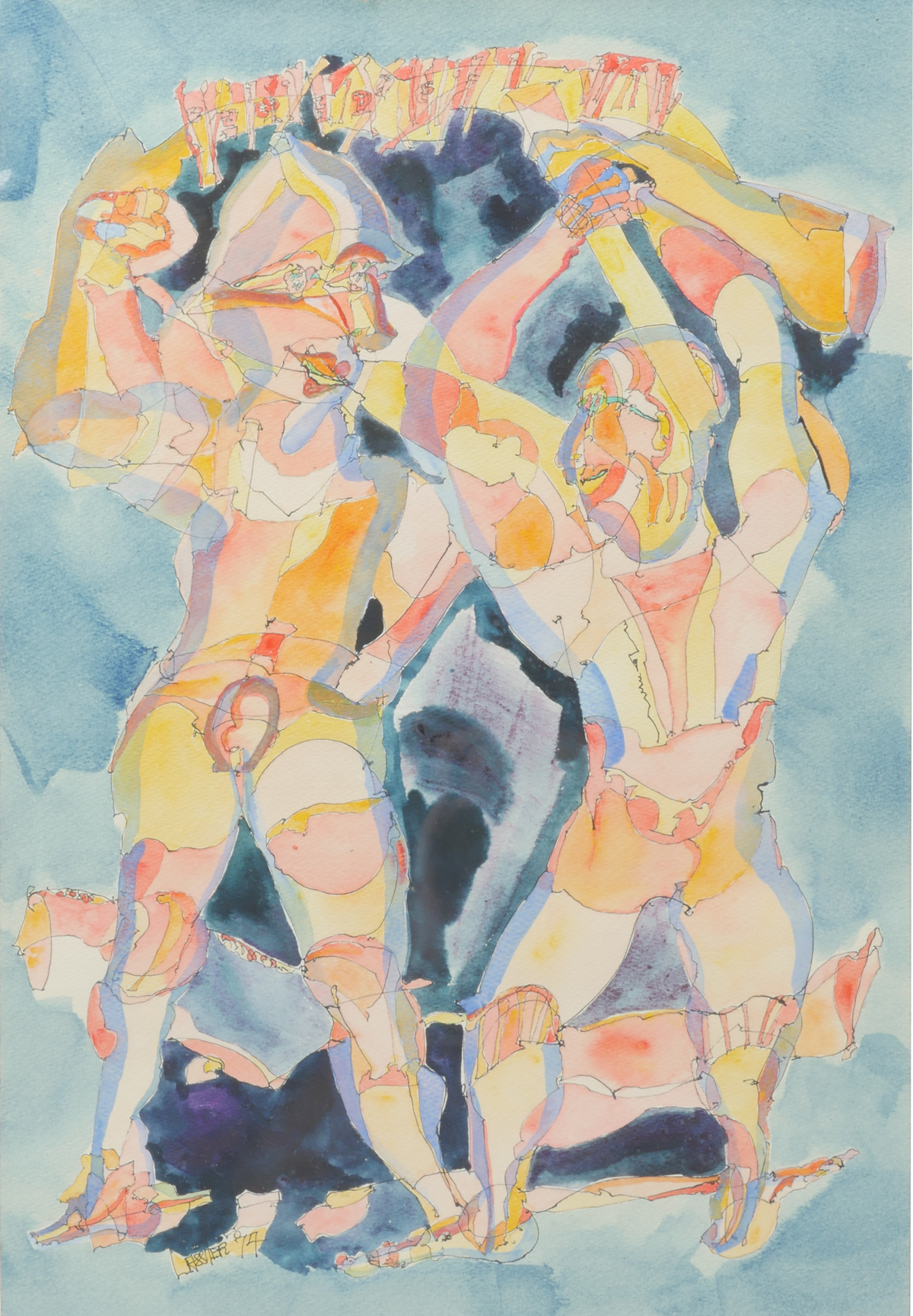 LASSITER Charles Keeling American 1926 2005 Abstract Figural Composition Watercolor