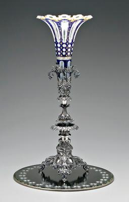 Silver plate cut glass centerpiece stepped floral and foliate base