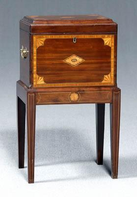 Hepplewhite style mahogany cellaret quarter fan diamond and line inlays