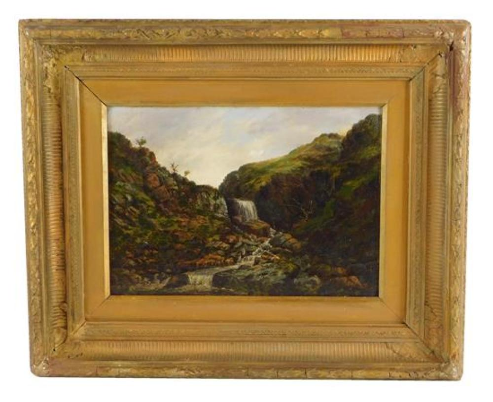 Oil on canvas 19th C American school depicts hillside with