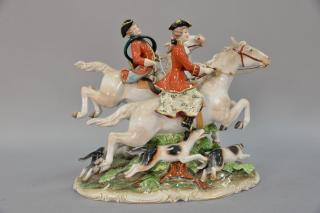 Porcelain double horses and riders made in Germany ht 12