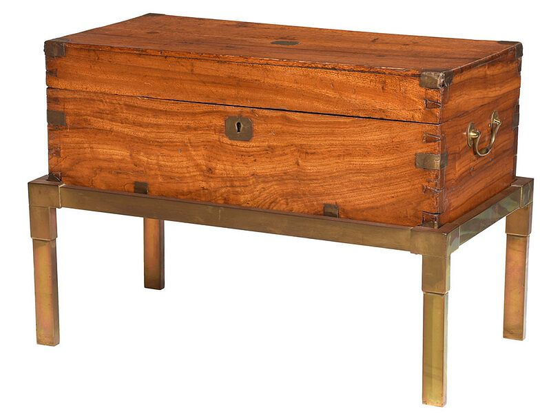 British Brass Bound Campaign Chest on Later Frame 19th century