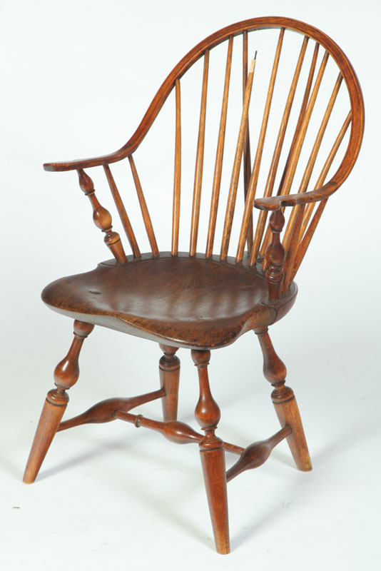 TWO BRACE BACK WINDSOR ARMCHAIRS American late 18th early 19th