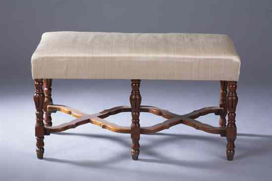 SHERATON WALNUT WINDOW BENCH 19th century Stuff over seat raised