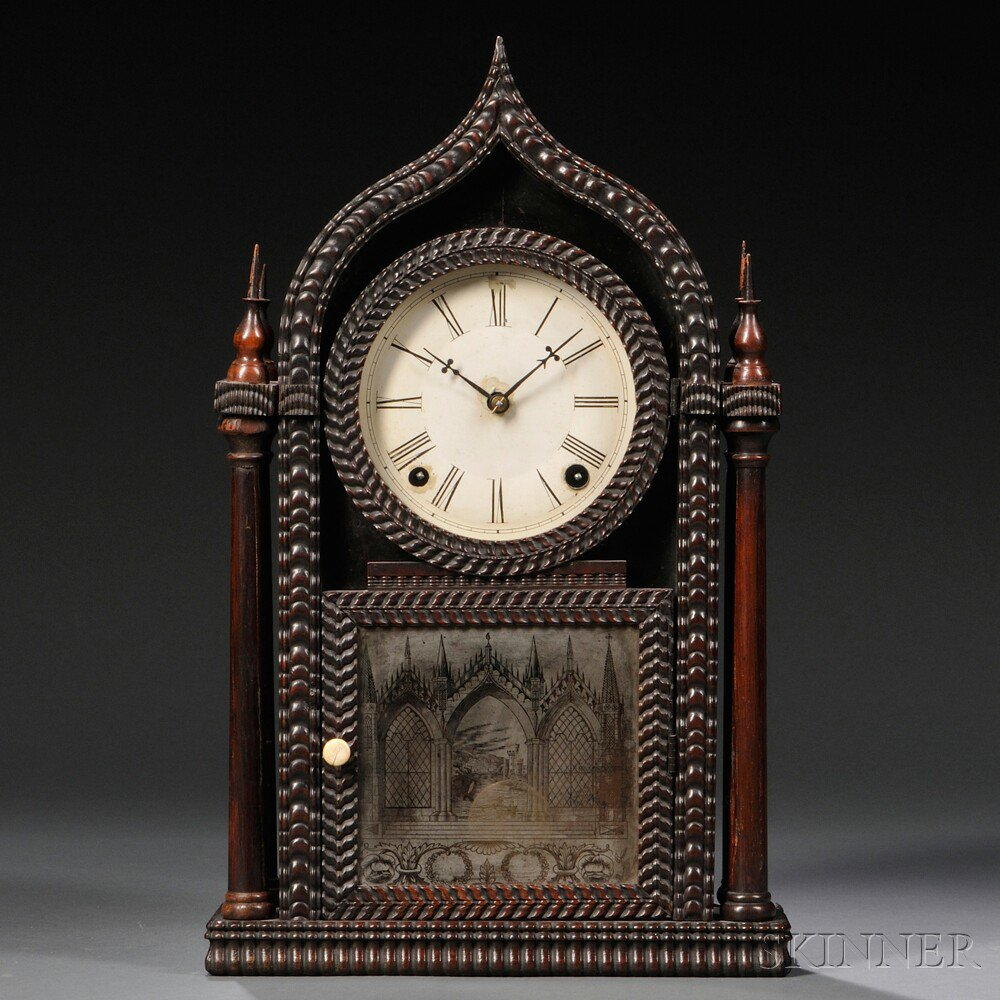 J C Brown Ripple Ogee Gothic Rosewood Shelf Clock c
