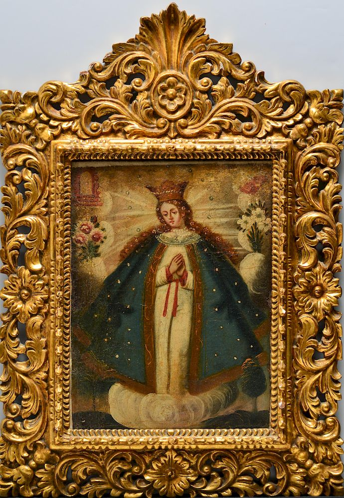 Spanish Colonial Immaculate Conception Oil 18th C Spanish Colonial School
