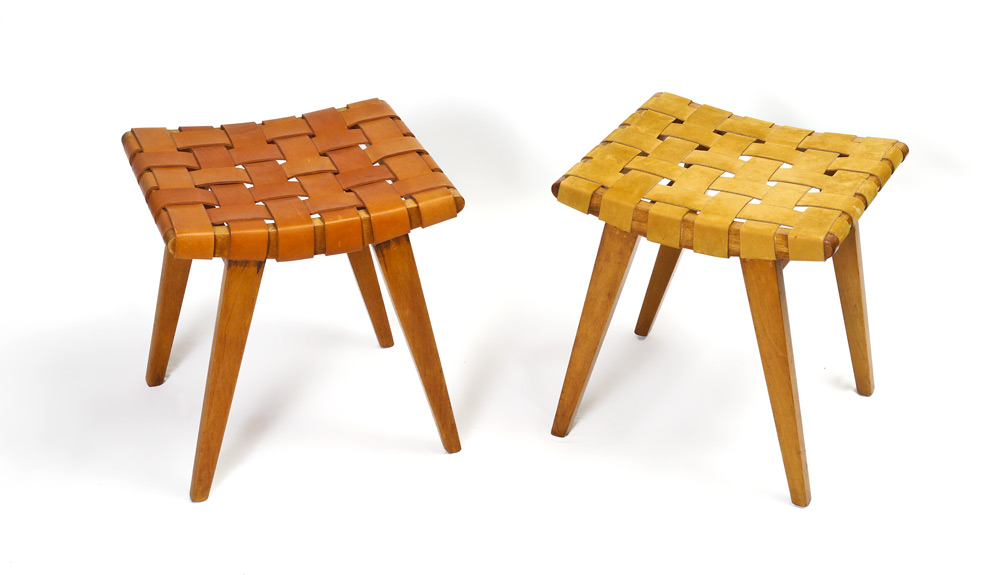 2 JENS RISOM FOR KNOLL WOVEN LEATHER STOOLS 2 pieces