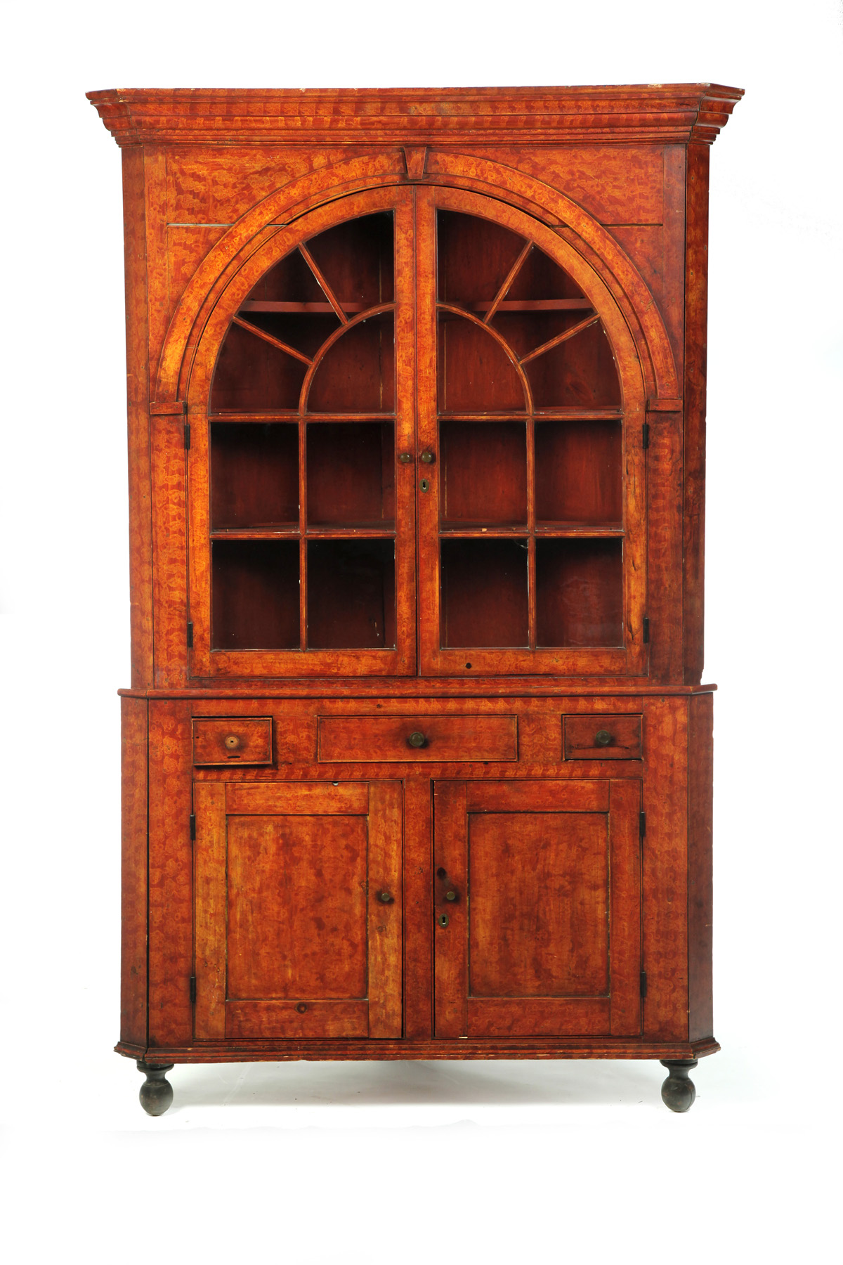 PENNSYLVANIA DECORATED CORNER CUPBOARD 1820 1840 poplar Two piece dovetailed