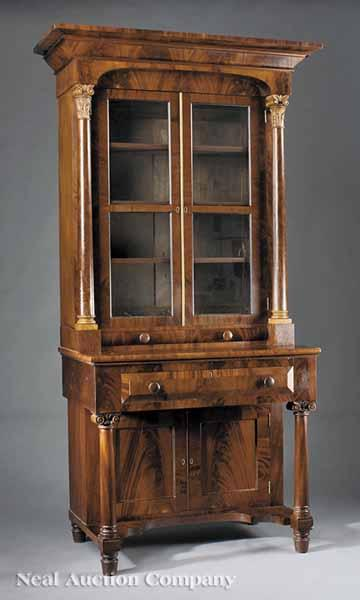 An American Late Classical Carved Mahogany Bookcase c 1830 probably