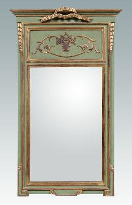 Louis XVI style parcel gilt mirror green painted and parcel