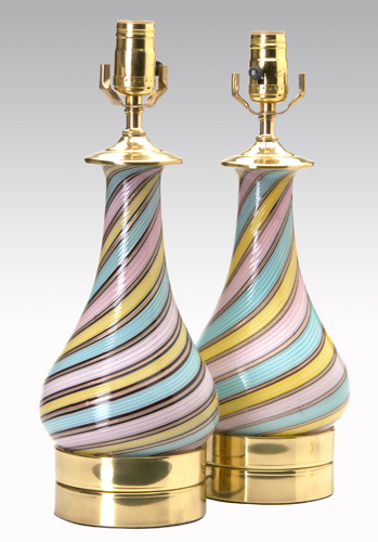 DINO MARTENS Pair of glass table lamps with pastel and