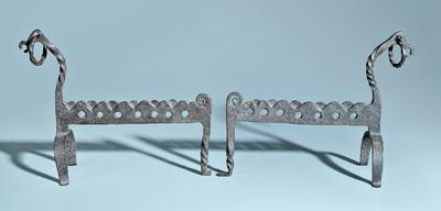 Pair horse head iron andirons bars with row of holes