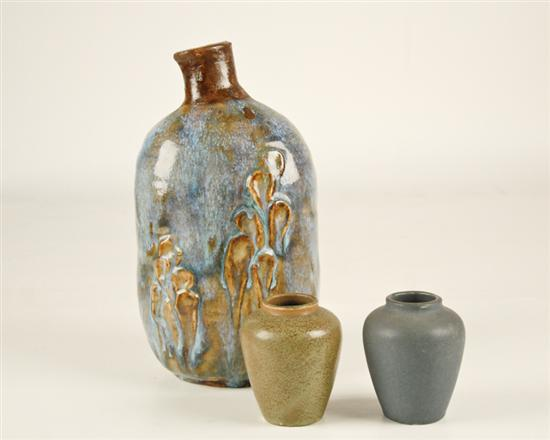 Three Studio Pottery Vases two small thrown mini vases with