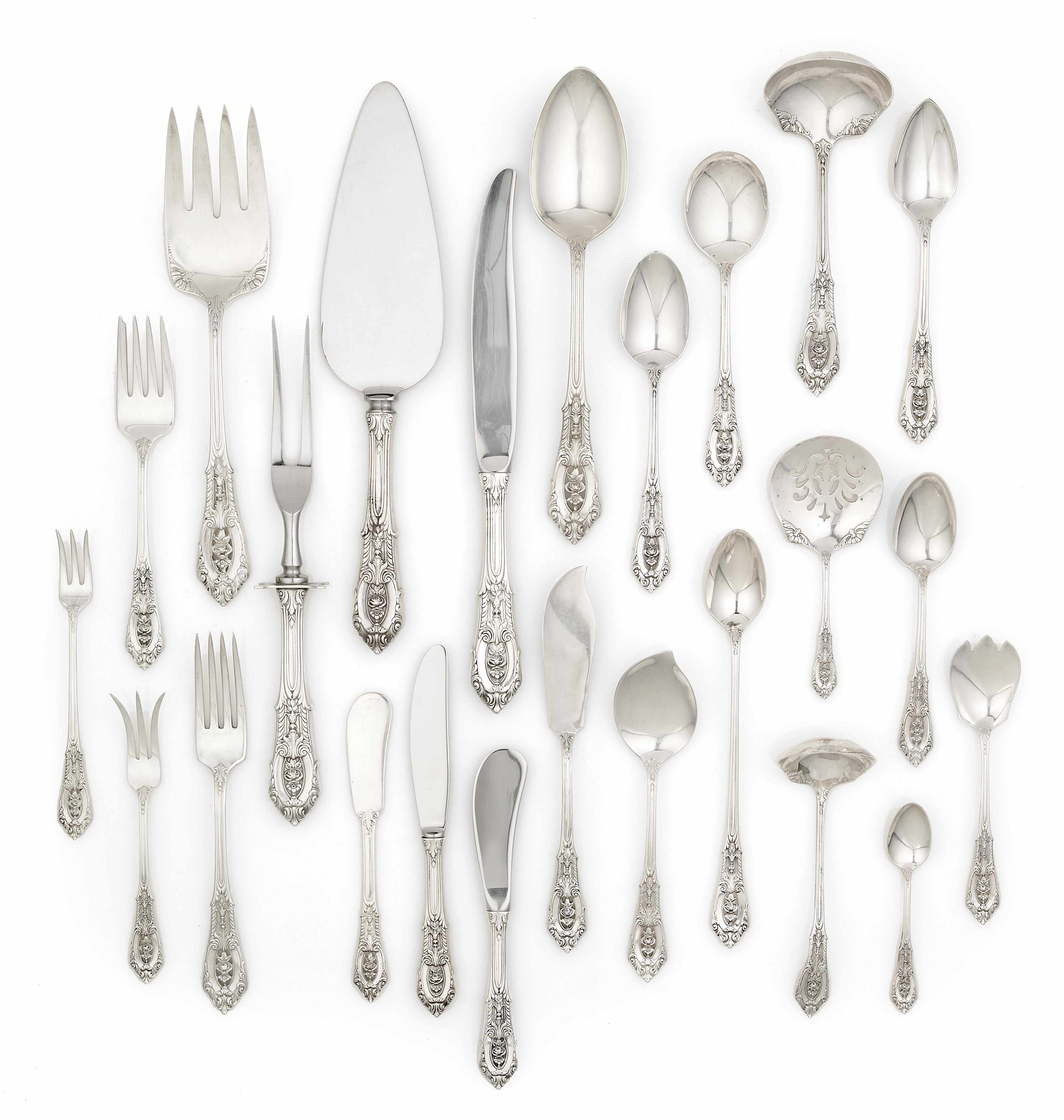An assembled sterling flatware set Wallace Silversmiths Wallingford CT Rose