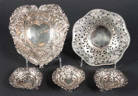 Group of American and English repousse sterling silver table articles
