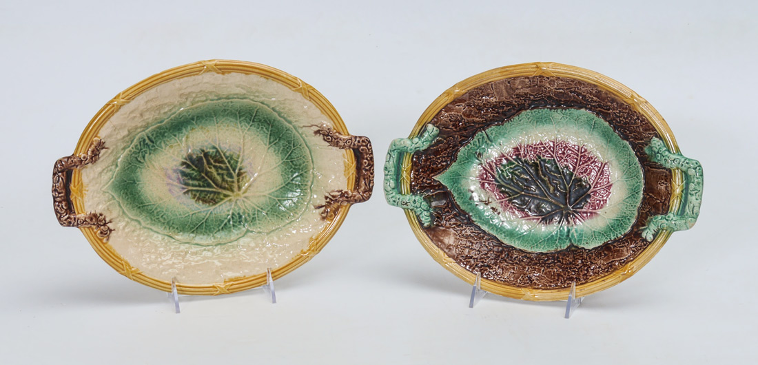 13 MAJOLICA PLATES All with polychrome leaf decoration to include