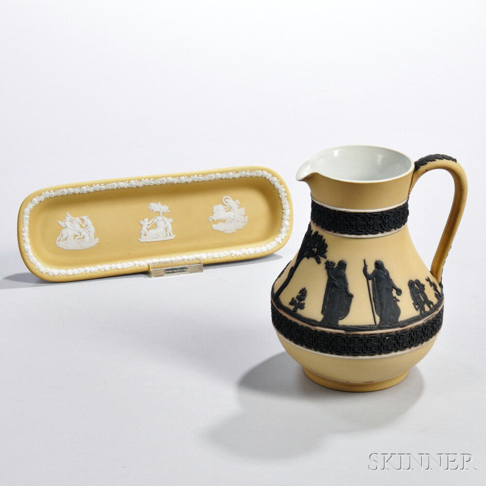 Two Wedgwood Yellow Jasper Dip Items England early 20th century