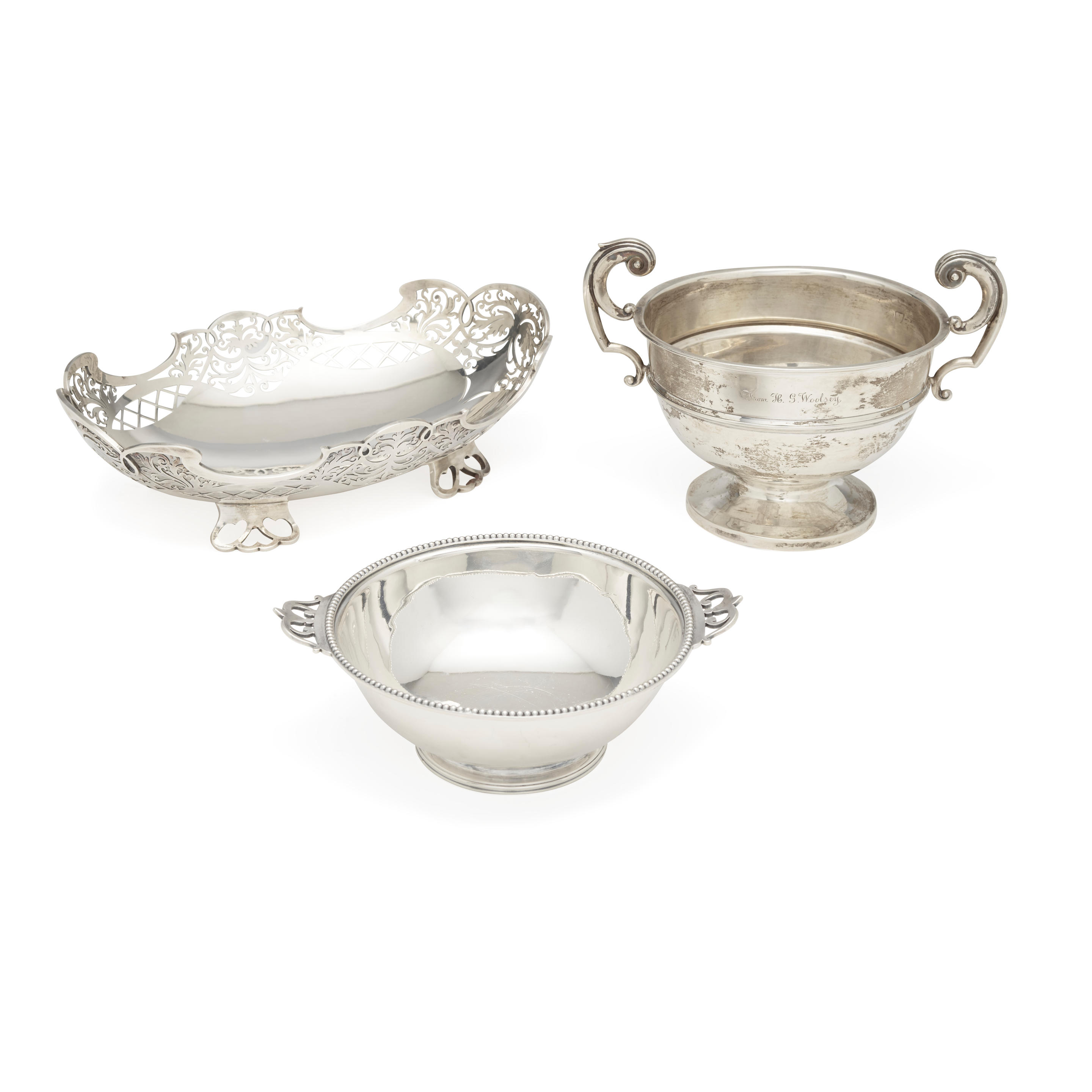 THREE ENGLISH SILVER TABLE ARTICLES BY VARIOUS MAKERS 19TH 20TH