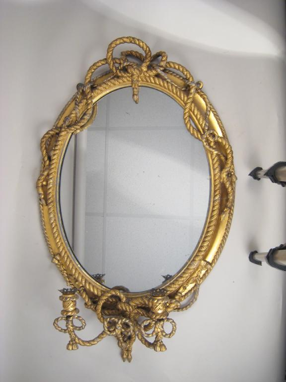 A 19th Century gilt framed oval Girandole Mirror with rope