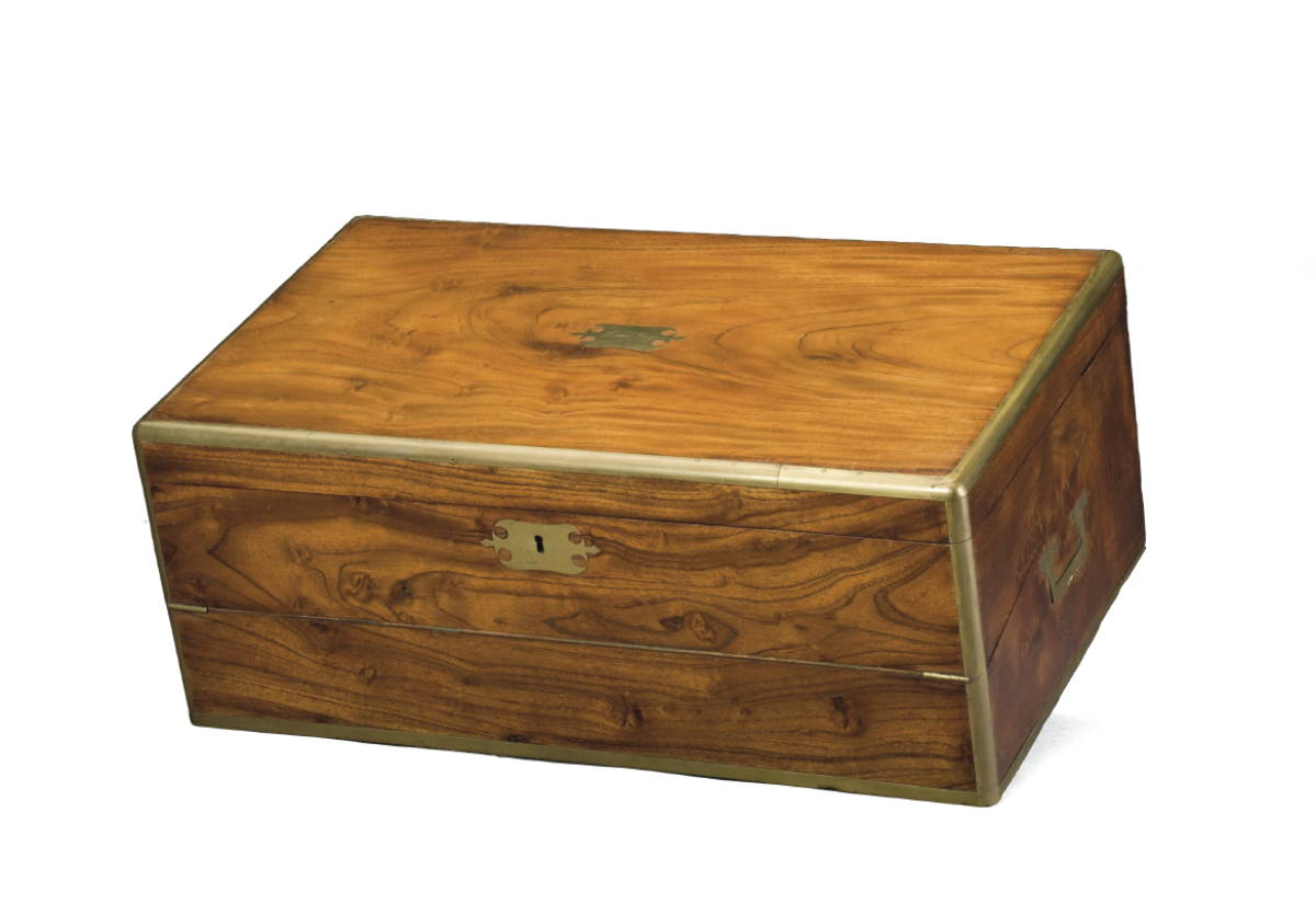 MAHOGANY BRASS BOUND WRITING DESK Of typical form the brass